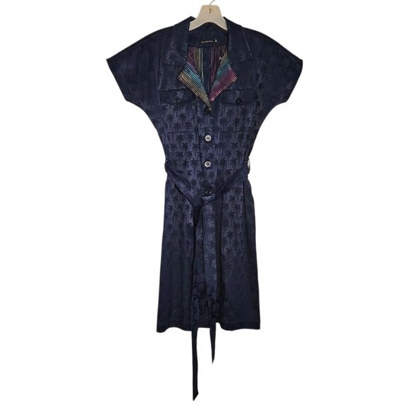 Lu Moccellin Dresses & Skirts - Lu Moccellin Womens Blue Palm Tree Print Belted Button Down Midi Dress 8 US 38eu
